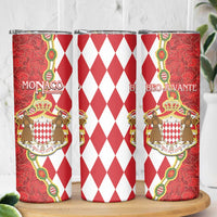 Monaco National Day Skinny Tumbler Coat Of Arms Mix Red Carnation Pattern - Wonder Print Shop