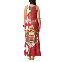 Monaco National Day Tank Maxi Dress Coat Of Arms Mix Red Carnation Pattern - Wonder Print Shop