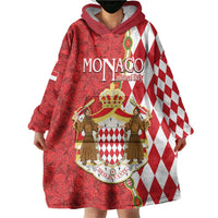 Monaco National Day Wearable Blanket Hoodie Coat Of Arms Mix Red Carnation Pattern - Wonder Print Shop