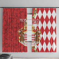 Monaco National Day Window Curtain Coat Of Arms Mix Red Carnation Pattern - Wonder Print Shop