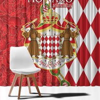 Monaco National Day Window Curtain Coat Of Arms Mix Red Carnation Pattern - Wonder Print Shop