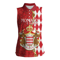 Monaco National Day Women Sleeveless Polo Shirt Coat Of Arms Mix Red Carnation Pattern - Wonder Print Shop