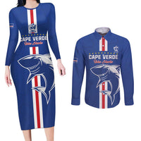 Custom Cape Verde Football Couples Matching Long Sleeve Bodycon Dress and Long Sleeve Button Shirt Go Champions Blue Sharks - Wonder Print Shop