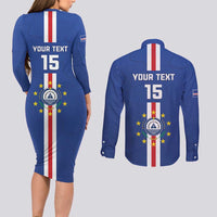 Custom Cape Verde Football Couples Matching Long Sleeve Bodycon Dress and Long Sleeve Button Shirt Go Champions Blue Sharks - Wonder Print Shop