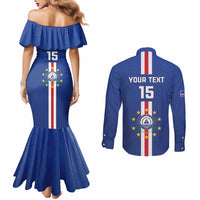 Custom Cape Verde Football Couples Matching Mermaid Dress and Long Sleeve Button Shirt Go Champions Blue Sharks - Wonder Print Shop