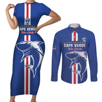 Custom Cape Verde Football Couples Matching Short Sleeve Bodycon Dress and Long Sleeve Button Shirt Go Champions Blue Sharks - Wonder Print Shop