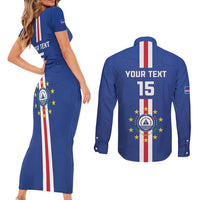 Custom Cape Verde Football Couples Matching Short Sleeve Bodycon Dress and Long Sleeve Button Shirt Go Champions Blue Sharks - Wonder Print Shop