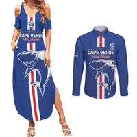 Custom Cape Verde Football Couples Matching Summer Maxi Dress and Long Sleeve Button Shirt Go Champions Blue Sharks - Wonder Print Shop