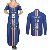 Custom Cape Verde Football Couples Matching Summer Maxi Dress and Long Sleeve Button Shirt Go Champions Blue Sharks - Wonder Print Shop