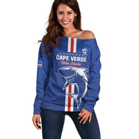 Custom Cape Verde Football Off Shoulder Sweater Go Champions Blue Sharks - Wonder Print Shop