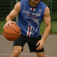 Custom Cape Verde Football Sleeveless Hoodie Go Champions Blue Sharks - Wonder Print Shop