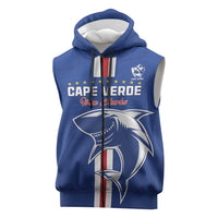 Custom Cape Verde Football Sleeveless Zip Hoodie Go Champions Blue Sharks - Wonder Print Shop