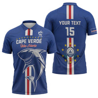 Custom Cape Verde Football Zipper Polo Shirt Go Champions Blue Sharks - Wonder Print Shop