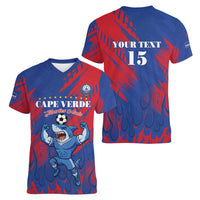 Custom Cape Verde Football Women V-Neck T-Shirt One Team One Victory - Wonder Print Shop