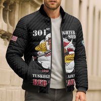 Personalized Tuskegee Airmen Red Tails Bomber Puffer Jacket 301st Fighter Squadron - Black - Wonder Print Shop