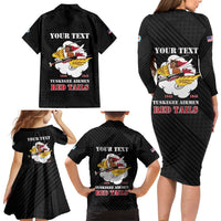 Personalized Tuskegee Airmen Red Tails Family Matching Long Sleeve Bodycon Dress and Hawaiian Shirt 301st Fighter Squadron - Black - Wonder Print Shop