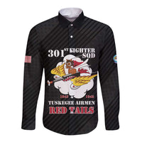 Personalized Tuskegee Airmen Red Tails Long Sleeve Button Shirt 301st Fighter Squadron - Black - Wonder Print Shop