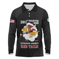 Personalized Tuskegee Airmen Red Tails Long Sleeve Polo Shirt 301st Fighter Squadron - Black - Wonder Print Shop