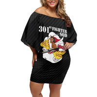 Personalized Tuskegee Airmen Red Tails Off Shoulder Short Dress 301st Fighter Squadron - Black - Wonder Print Shop