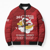 Personalized Tuskegee Airmen Red Tails Bomber Puffer Jacket 301st Fighter Squadron - Red - Wonder Print Shop