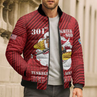 Personalized Tuskegee Airmen Red Tails Bomber Puffer Jacket 301st Fighter Squadron - Red - Wonder Print Shop