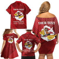 Personalized Tuskegee Airmen Red Tails Family Matching Off Shoulder Short Dress and Hawaiian Shirt 301st Fighter Squadron - Red - Wonder Print Shop