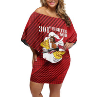 Personalized Tuskegee Airmen Red Tails Off Shoulder Short Dress 301st Fighter Squadron - Red - Wonder Print Shop
