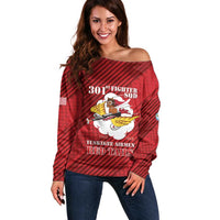 Personalized Tuskegee Airmen Red Tails Off Shoulder Sweater 301st Fighter Squadron - Red - Wonder Print Shop