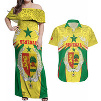 Personalised Senegal Couples Matching Off Shoulder Maxi Dress and Hawaiian Shirt Coat Of Arms Mix African Pattern - Wonder Print Shop