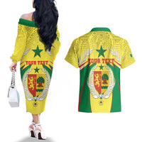 Personalised Senegal Couples Matching Off The Shoulder Long Sleeve Dress and Hawaiian Shirt Coat Of Arms Mix African Pattern - Wonder Print Shop
