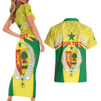 Personalised Senegal Couples Matching Short Sleeve Bodycon Dress and Hawaiian Shirt Coat Of Arms Mix African Pattern - Wonder Print Shop