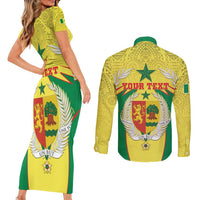 Personalised Senegal Couples Matching Short Sleeve Bodycon Dress and Long Sleeve Button Shirt Coat Of Arms Mix African Pattern - Wonder Print Shop