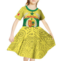 Personalised Senegal Kid Short Sleeve Dress Coat Of Arms Mix African Pattern - Wonder Print Shop