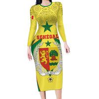 Personalised Senegal Long Sleeve Bodycon Dress Coat Of Arms Mix African Pattern - Wonder Print Shop