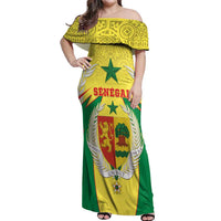 Personalised Senegal Off Shoulder Maxi Dress Coat Of Arms Mix African Pattern - Wonder Print Shop
