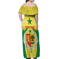 Personalised Senegal Off Shoulder Maxi Dress Coat Of Arms Mix African Pattern - Wonder Print Shop