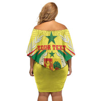 Personalised Senegal Off Shoulder Short Dress Coat Of Arms Mix African Pattern - Wonder Print Shop
