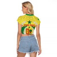 Personalised Senegal Raglan Cropped T Shirt Coat Of Arms Mix African Pattern - Wonder Print Shop