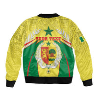 Personalised Senegal Sleeve Zip Bomber Jacket Coat Of Arms Mix African Pattern - Wonder Print Shop