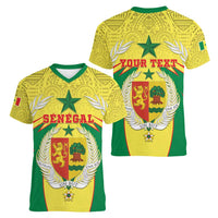 Personalised Senegal Women V-Neck T-Shirt Coat Of Arms Mix African Pattern - Wonder Print Shop