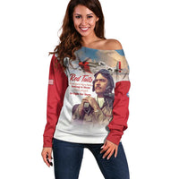 Tuskegee Airmen Red Tails Off Shoulder Sweater Red - Brave Enough to Fight - Wonder Print Shop