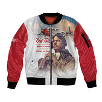 Tuskegee Airmen Red Tails Sleeve Zip Bomber Jacket Red - Brave Enough to Fight - Wonder Print Shop