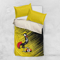 Custom Uganda Football Bedding Set Black Crowned Crane Mix Grunge Style - Yellow Color