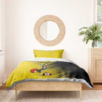Custom Uganda Football Bedding Set Black Crowned Crane Mix Grunge Style - Yellow Color
