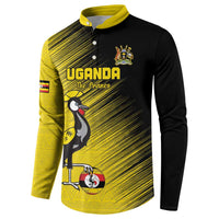 Custom Uganda Football Button Sweatshirt Black Crowned Crane Mix Grunge Style - Yellow Color