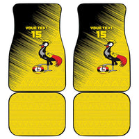 Custom Uganda Football Car Mats Black Crowned Crane Mix Grunge Style - Yellow Color