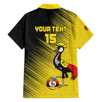 Custom Uganda Football Hawaiian Shirt Black Crowned Crane Mix Grunge Style - Yellow Color