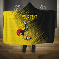 Custom Uganda Football Hooded Blanket Black Crowned Crane Mix Grunge Style - Yellow Color