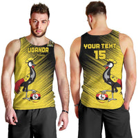 Custom Uganda Football Men Tank Top Black Crowned Crane Mix Grunge Style - Yellow Color