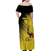 Custom Uganda Football Off Shoulder Maxi Dress Black Crowned Crane Mix Grunge Style - Yellow Color